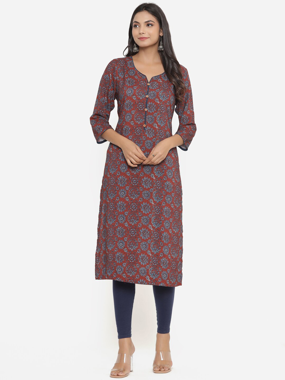 Do Dhaage Women Maroon Ethnic Motifs Printed Kurta