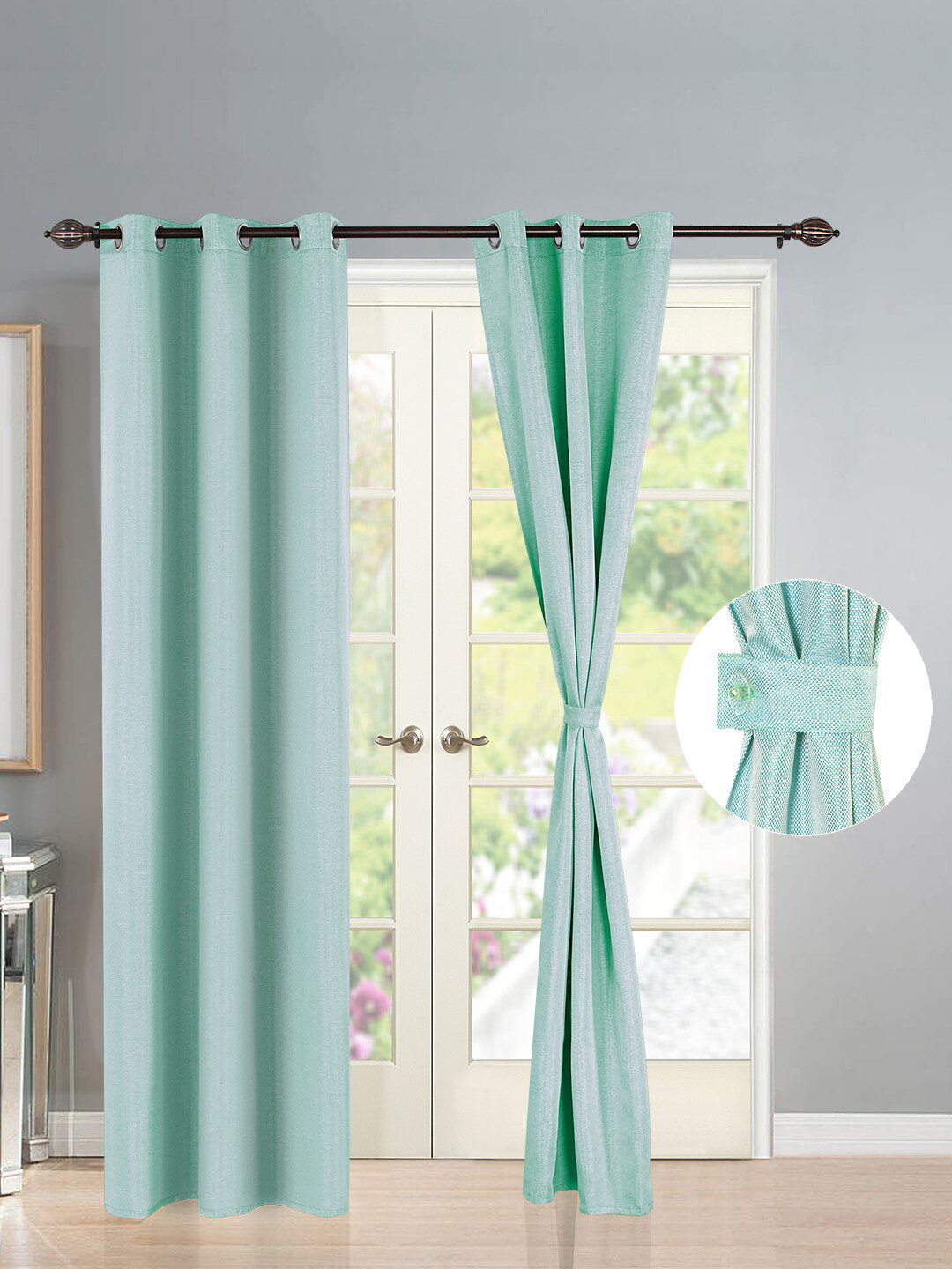 Deco Window Turquoise Blue Set of 2 Room Darkening Door Curtain