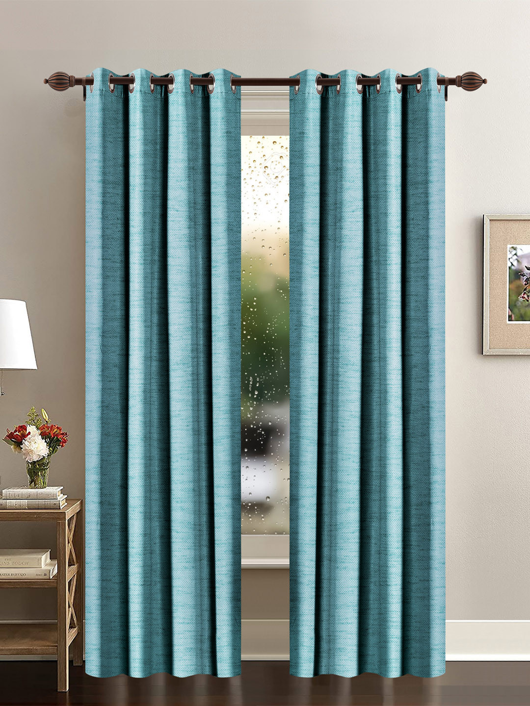 Deco Window Teal Set of 2 Room Darkening Door Curtain