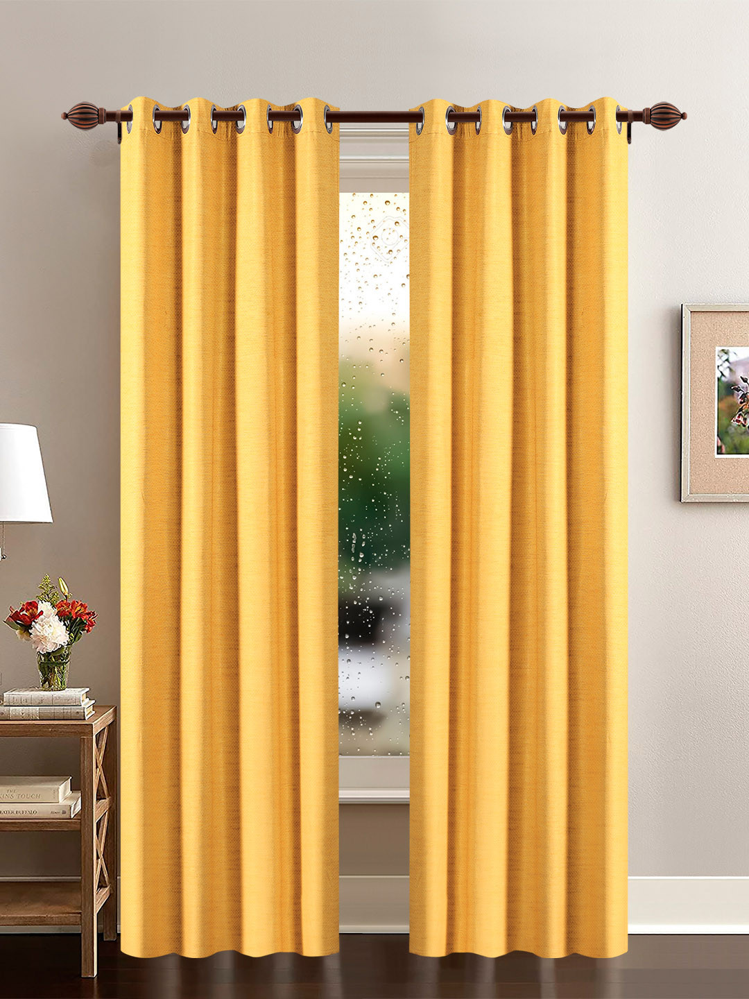 Deco Window Yellow Set of 2 Room Darkening Long Door Black Out Curtain
