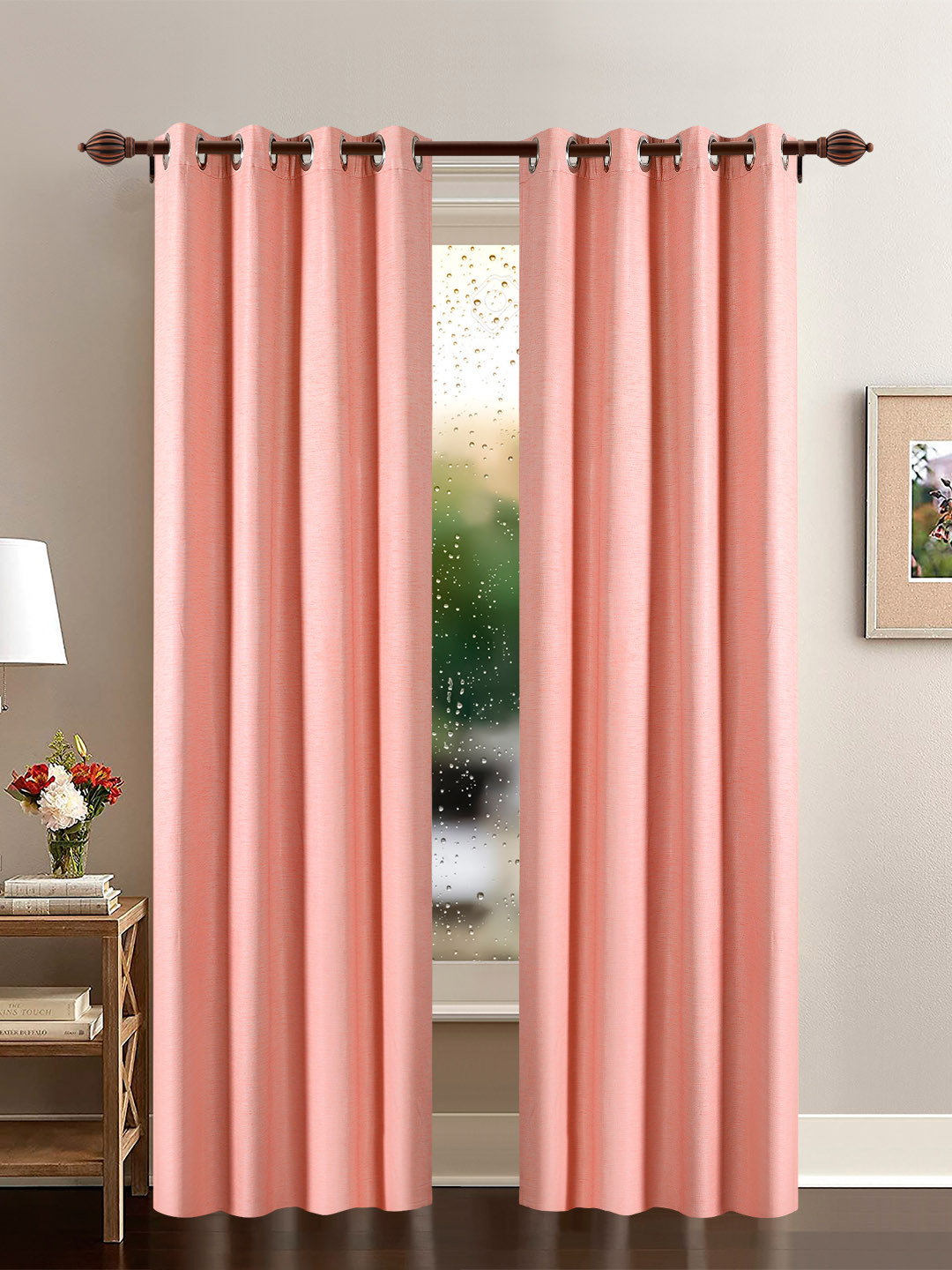 Deco Window Peach-Coloured Set of 2 Long Door Curtain