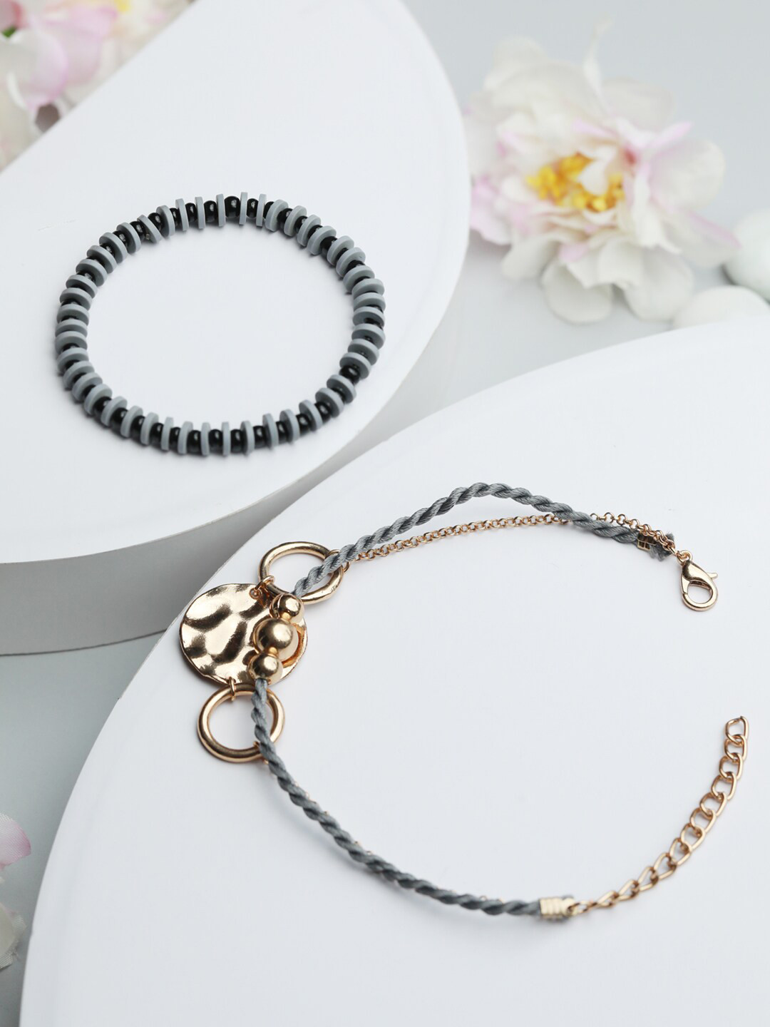 PRITA BY PRIYAASI Women Set Of 2 Rose Gold & Black Brass Rose Gold-Plated Link Bracelet