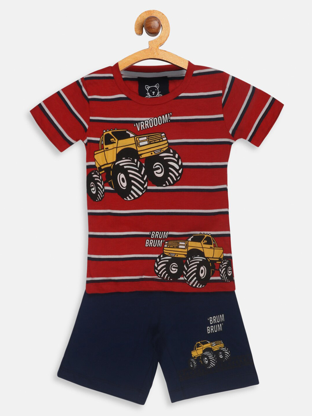 Lazy Shark Boys Red & Navy Blue Printed T-shirt with Shorts