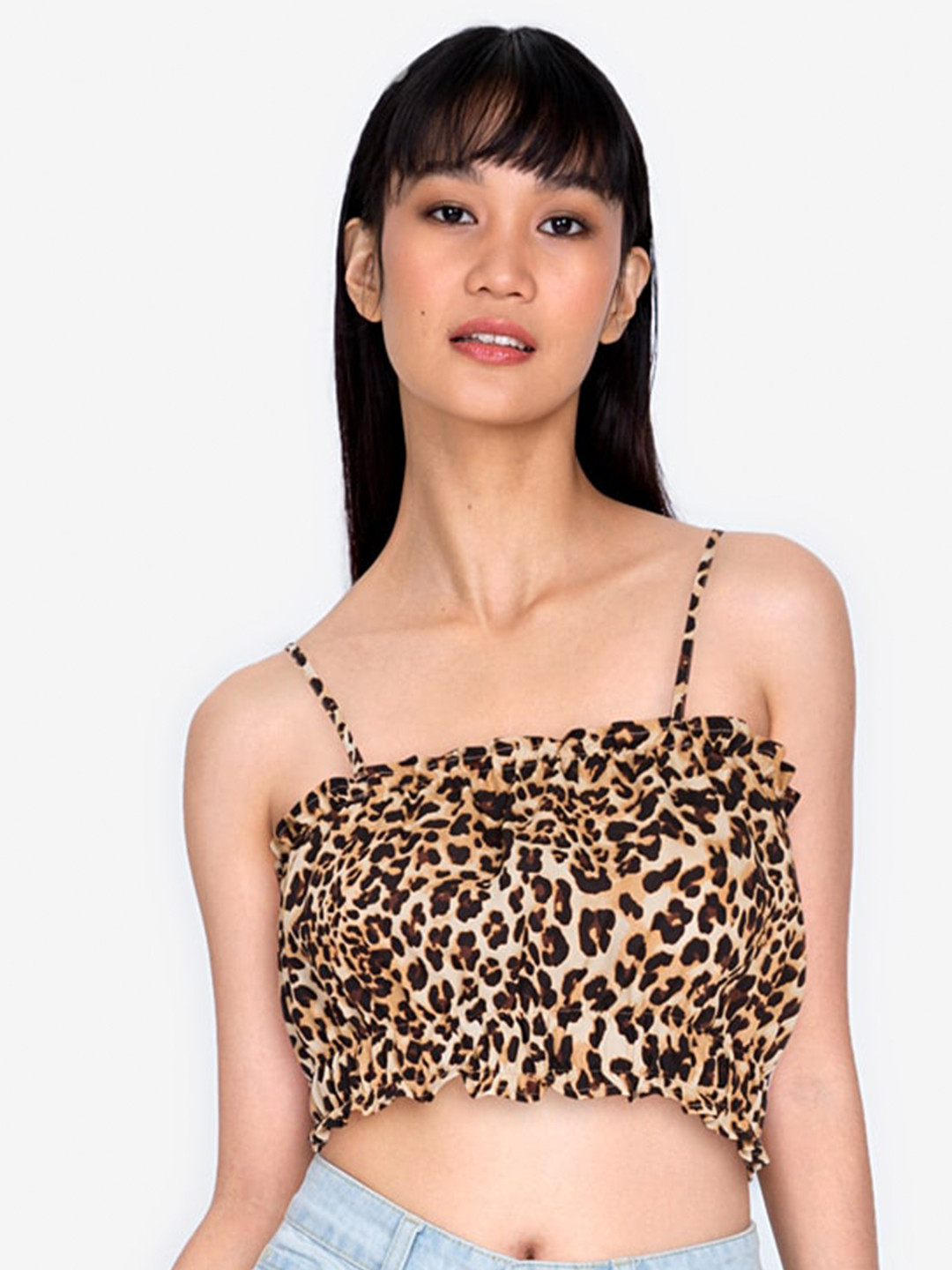 ZALORA BASICS Women Black Leopard Printed Crop Top
