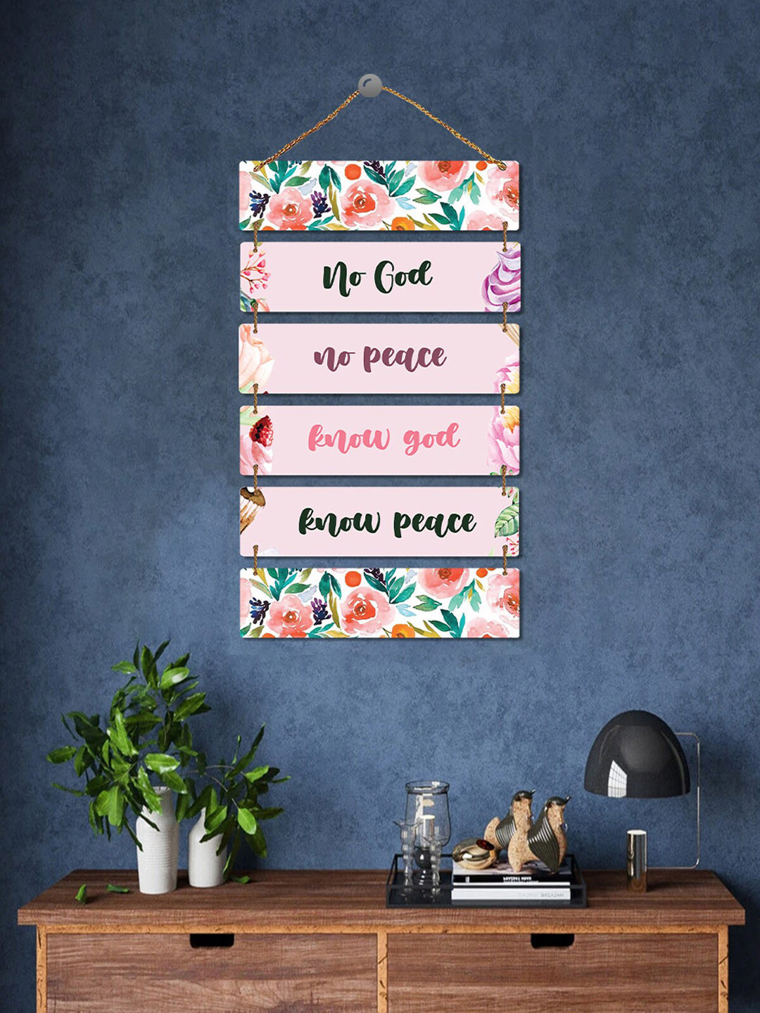 ROMEE Pink & Green Digital Printed Wooden Wall Hanging
