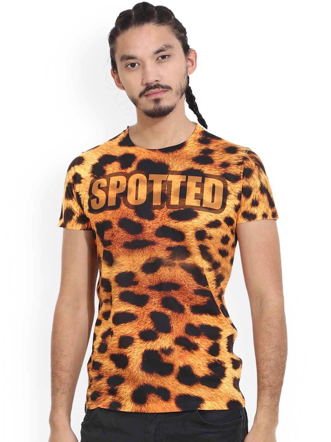 Wear Your Mind Men Brown Animal Print Round Neck T-shirt