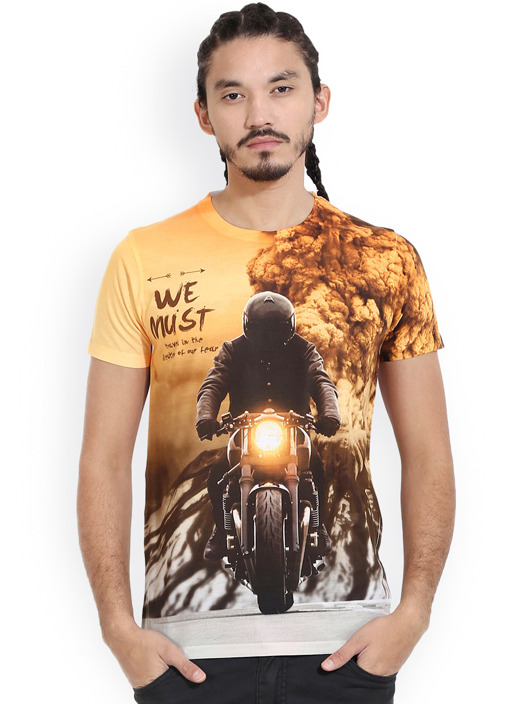 Wear Your Mind Men Brown Printed Round Neck T-shirt