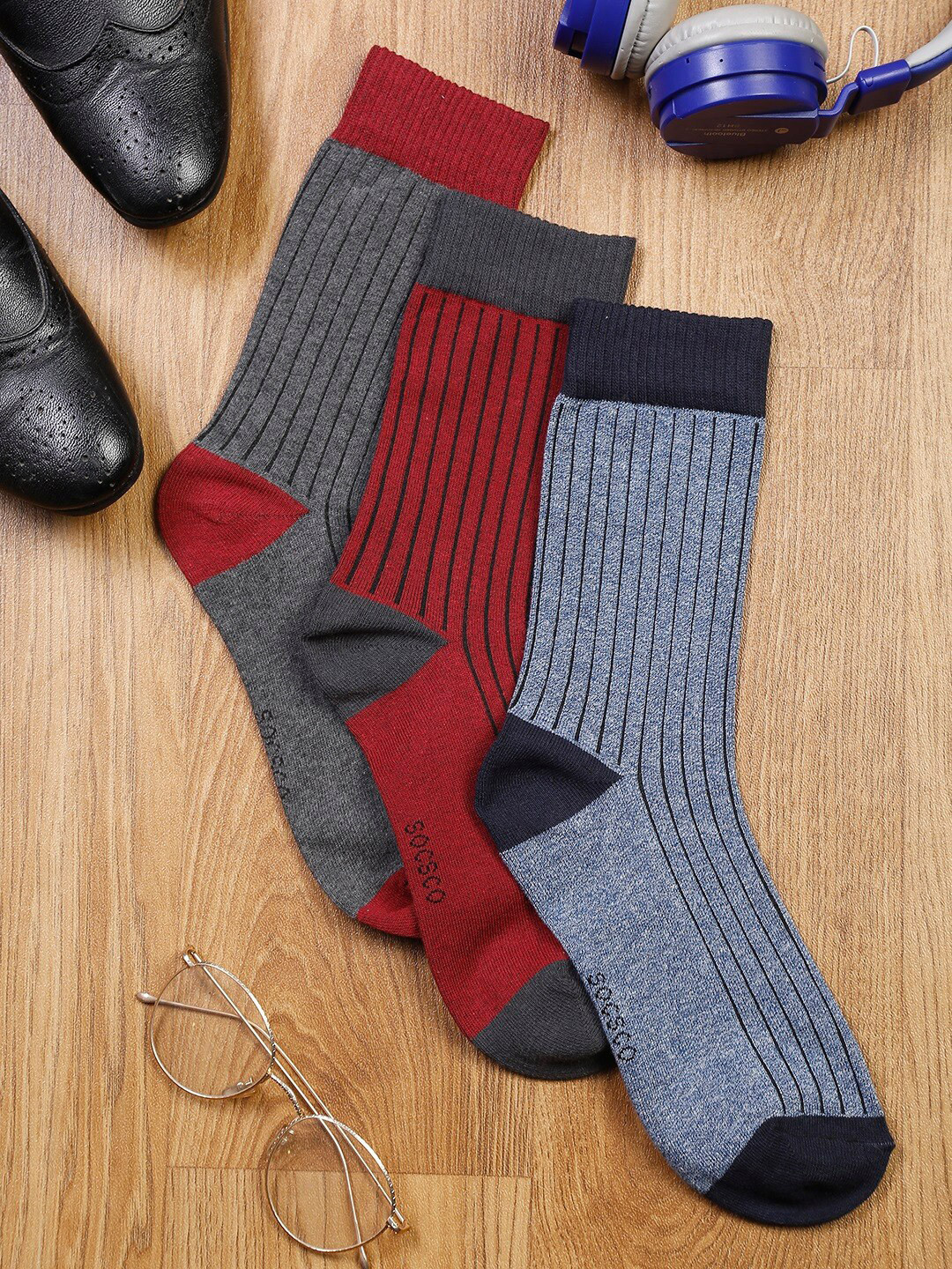 MUTAQINOTI Men Pack Of 3 Assorted Calf-Length Sock