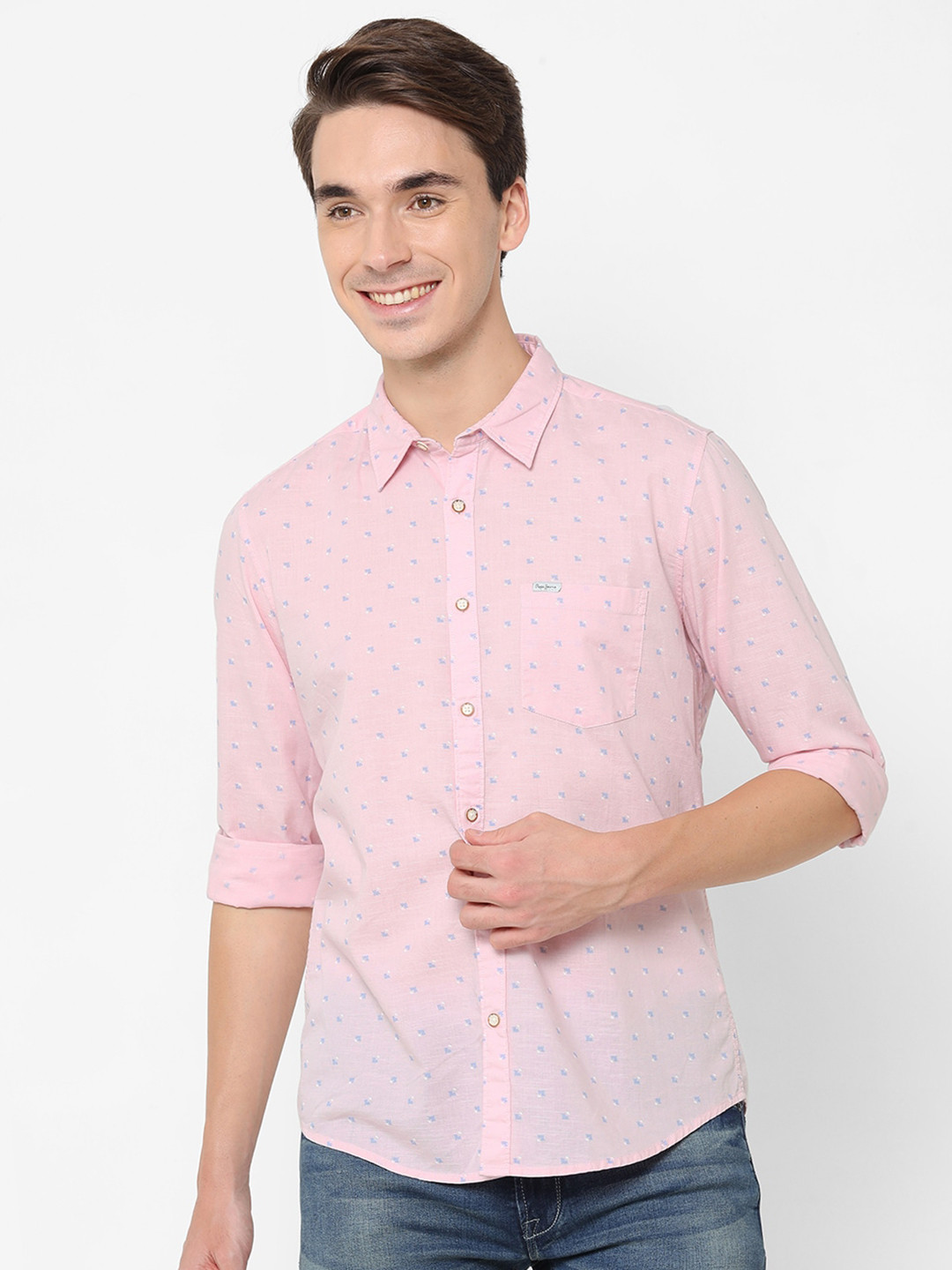 Pepe Men Pink Printed Pure Cotton Casual Shirt