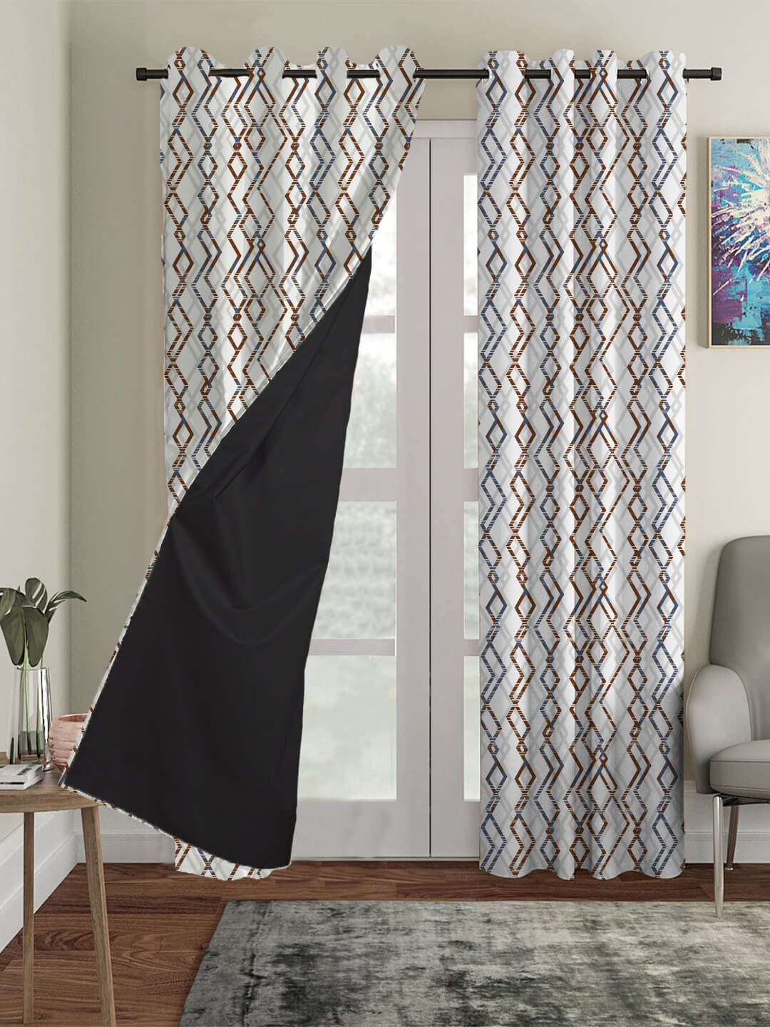 HOUZZCODE Grey & Multicoloured Black Out Door Curtain