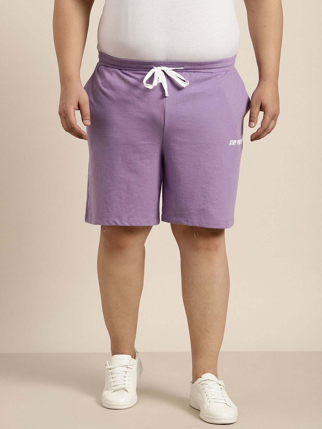 Sztori Men Plus Size Lavender Typography Shorts