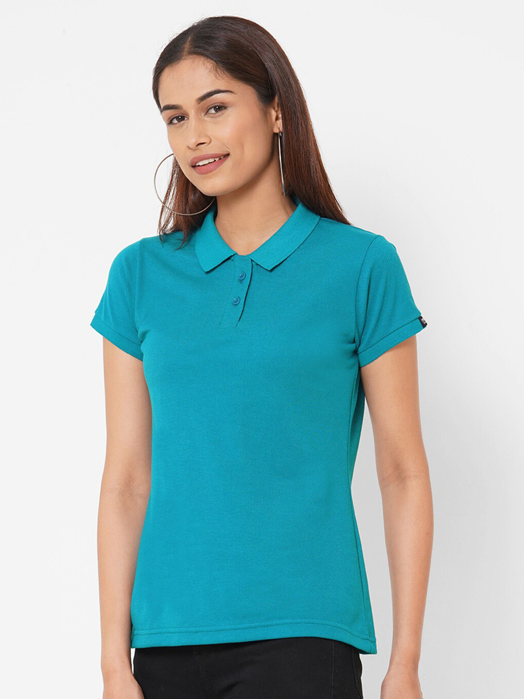 Wear Your Opinion Women Teal Polo Collar Neck T-Shirt