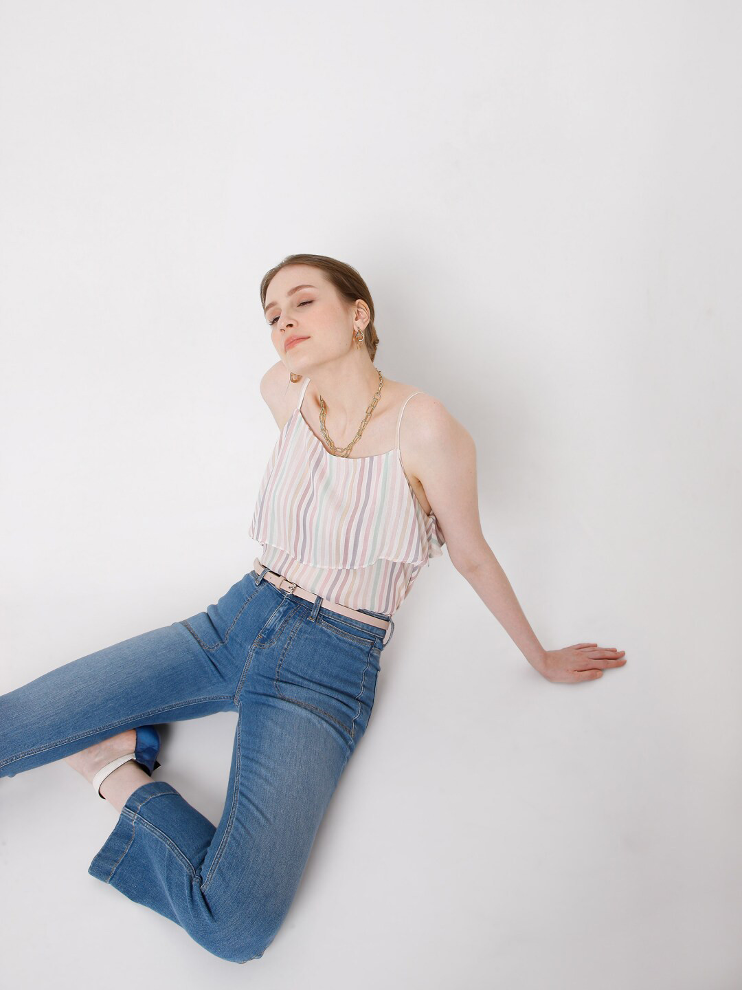 Vero Moda Beige Striped Shoulder Strap Top