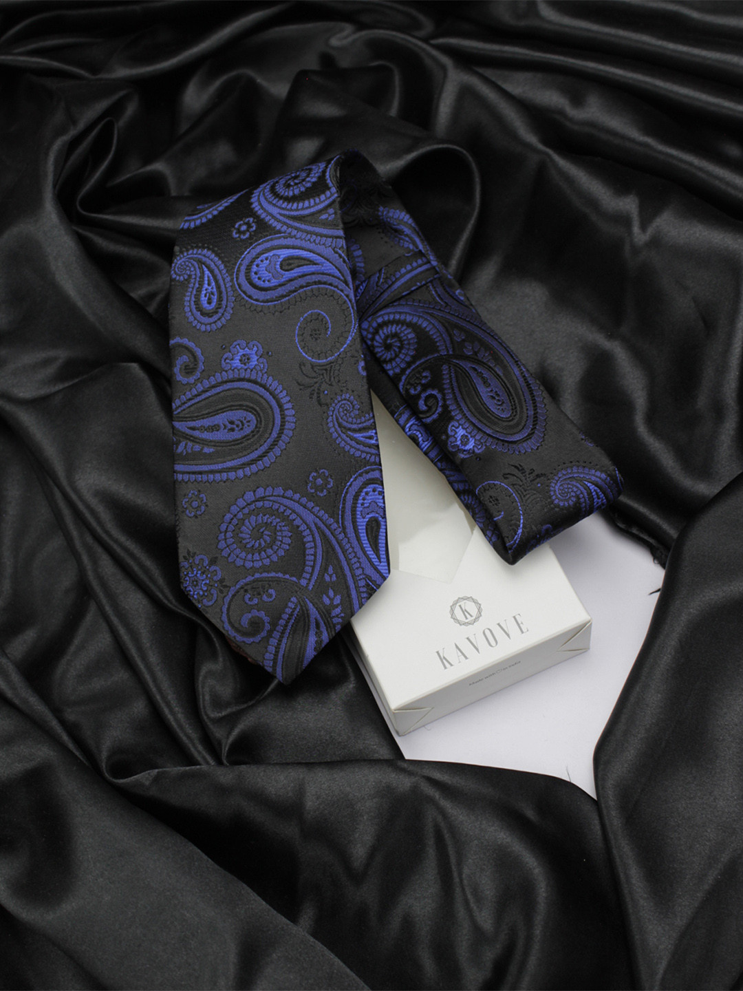 Kavove Men Black & Blue The Royal Paisley Woven Design Broad Tie