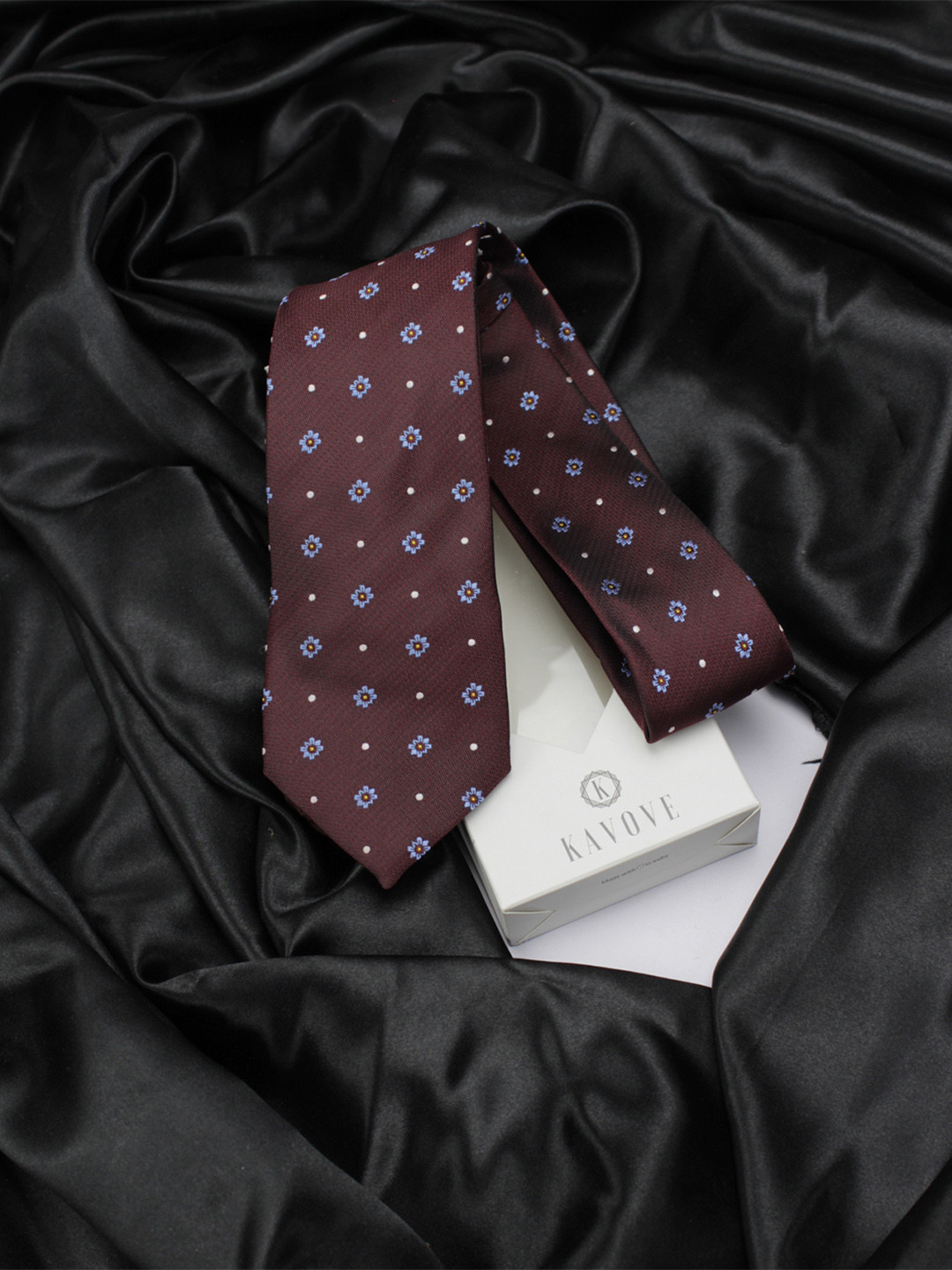 Kavove Men Maroon & Blue The Floral Polka Fusion Woven Design Broad Tie