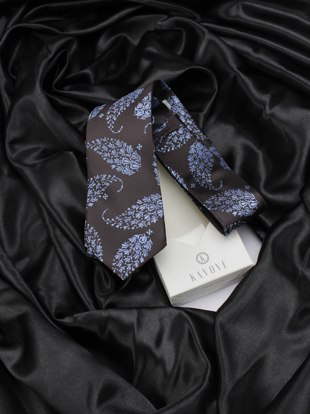 Kavove Men Black & Blue The Twining Paisley Woven Design Broad Tie