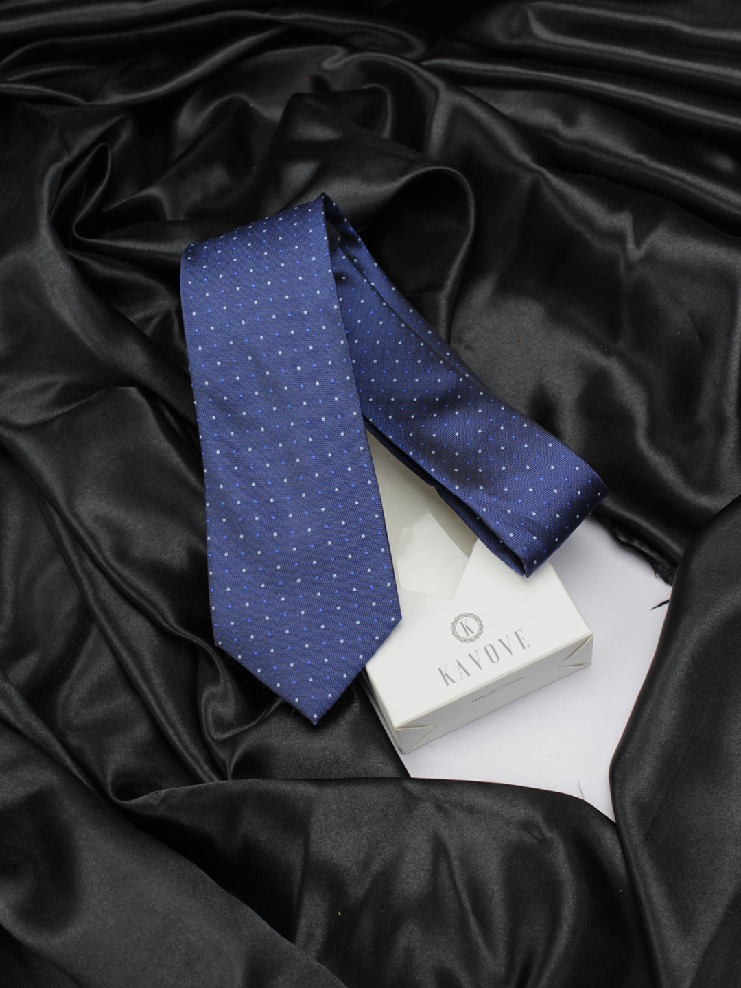 Kavove Men Blue & White The Refreshing Twin Polka Dot Woven Design Broad Tie