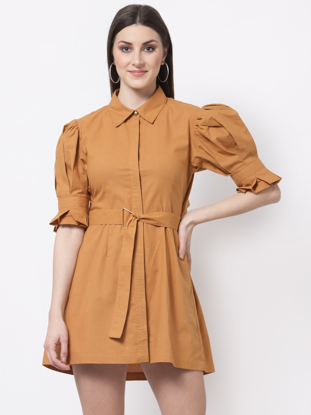 BLANC9 Mustard Yellow Shirt Mini Triangle Ring Dress