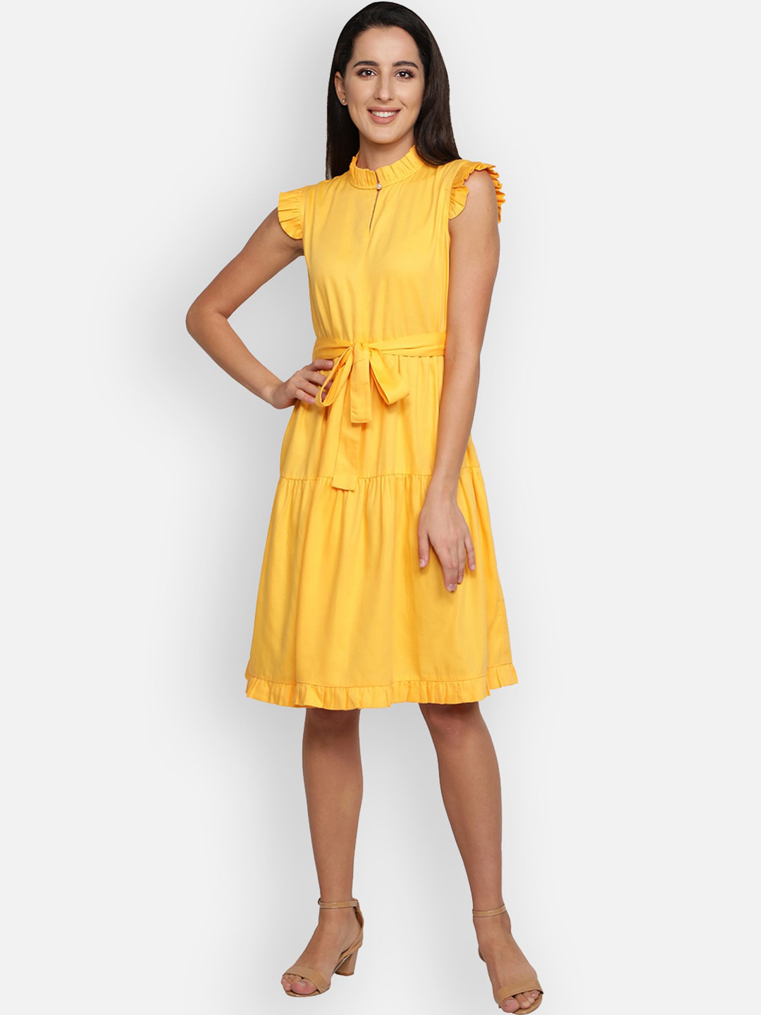 BLANC9 Yellow Tiered Cotton Dress