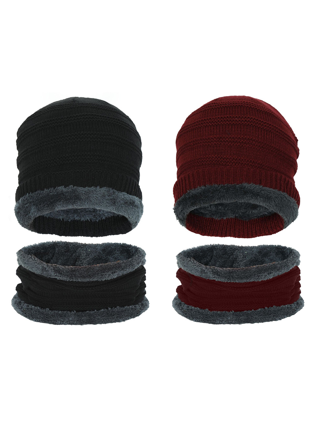 FabSeasons Unisex Set of 2 Black & Red Balaclava