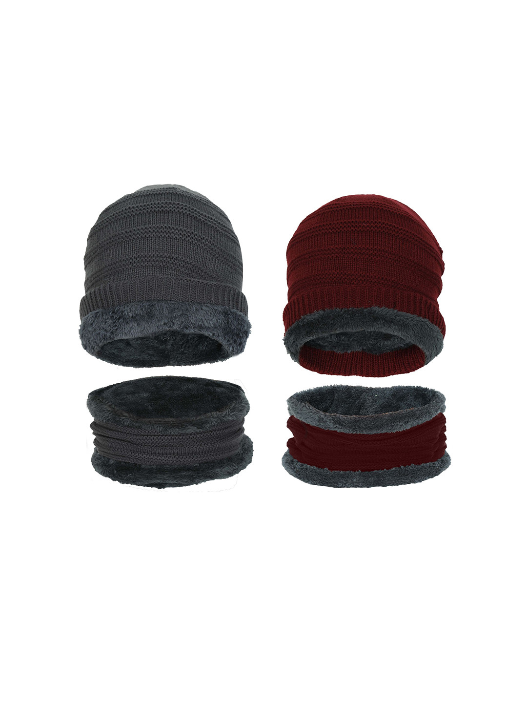 FabSeasons Unisex Set of 2 Grey & Maroon Balaclava