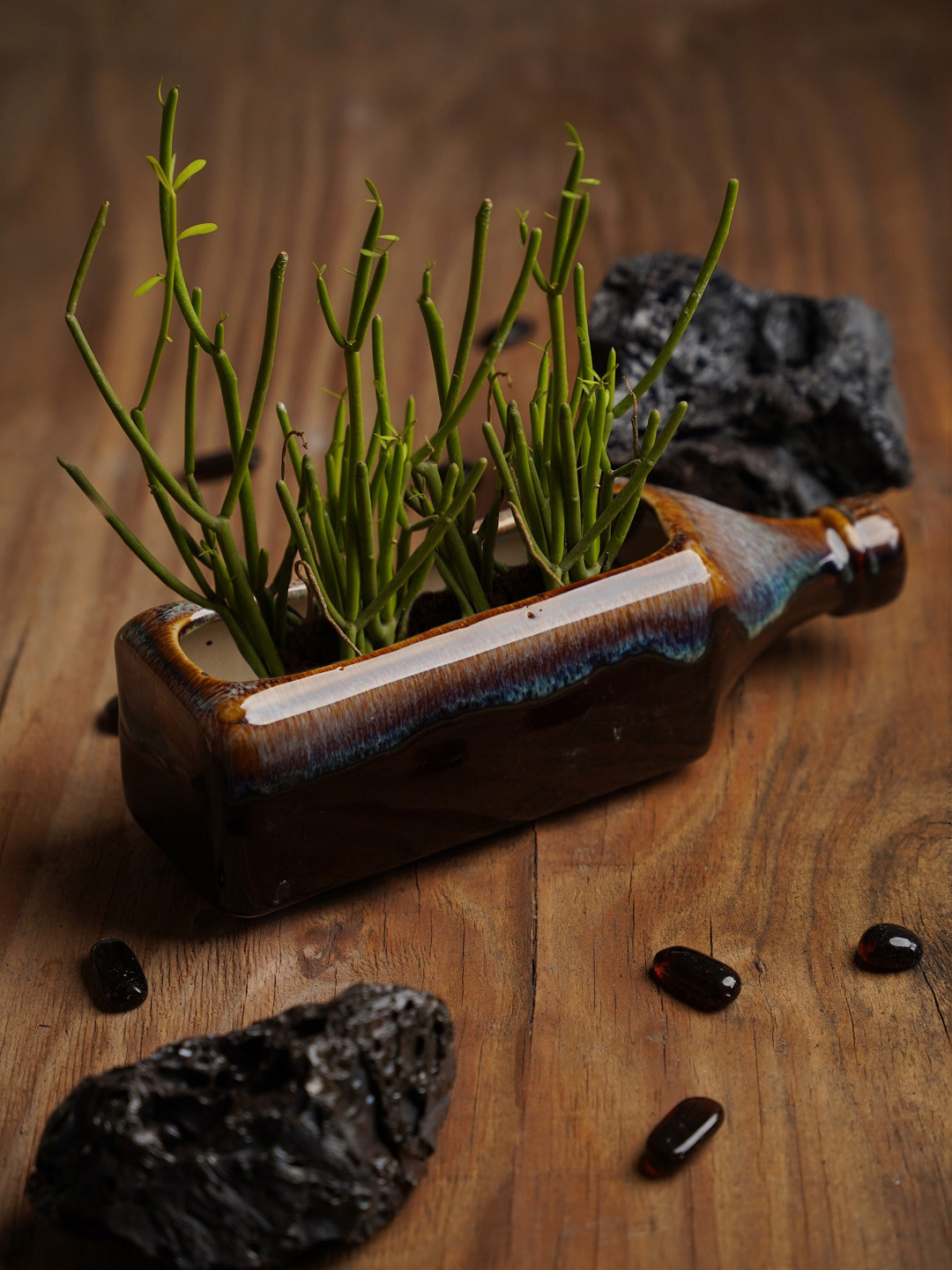 Folkstorys Brown Horizontal Ceramic Bottle Vase