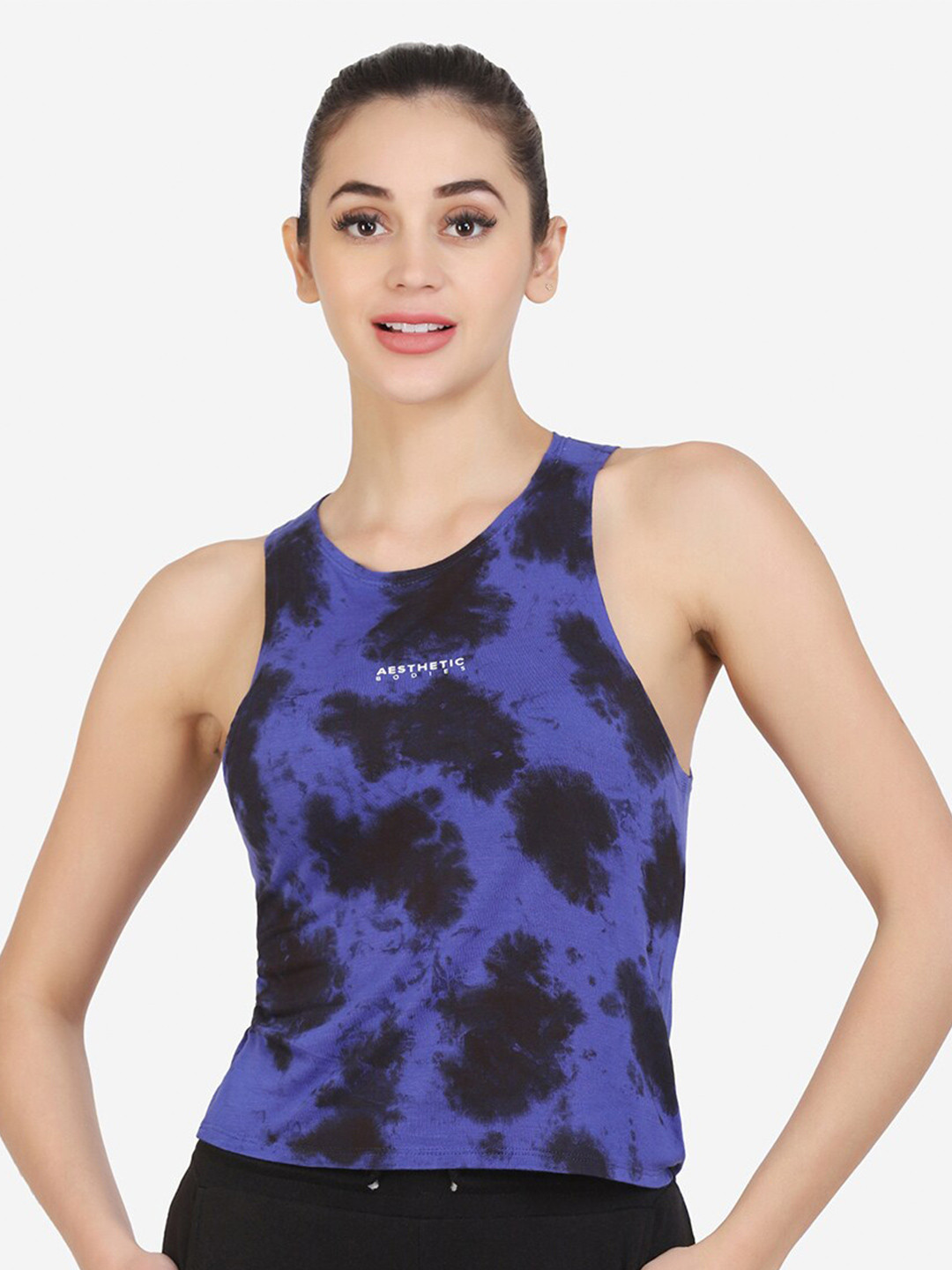 Aesthetic Bodies Blue & Black Tie and Dye Tank Cotton Blend Top