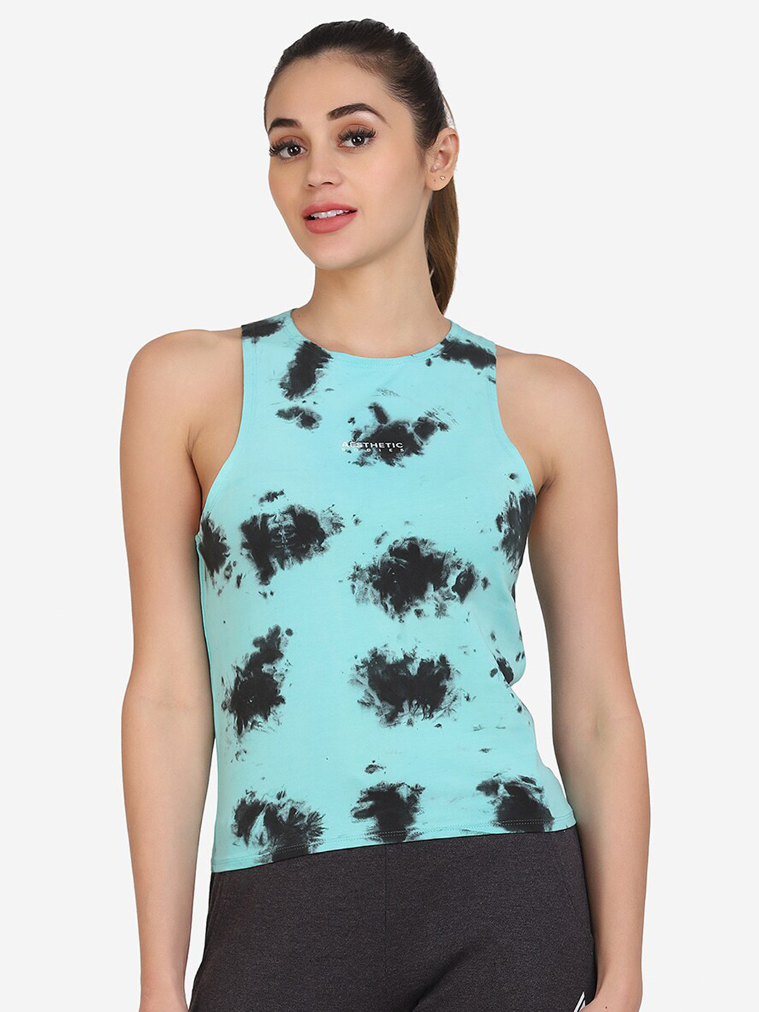 Aesthetic Bodies Women Sea Green Tie Dye Printed Tank Top