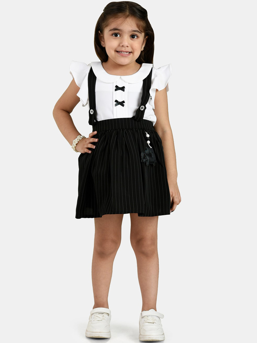 Peppermint Girls Black & Grey Striped Skirt Dungaree