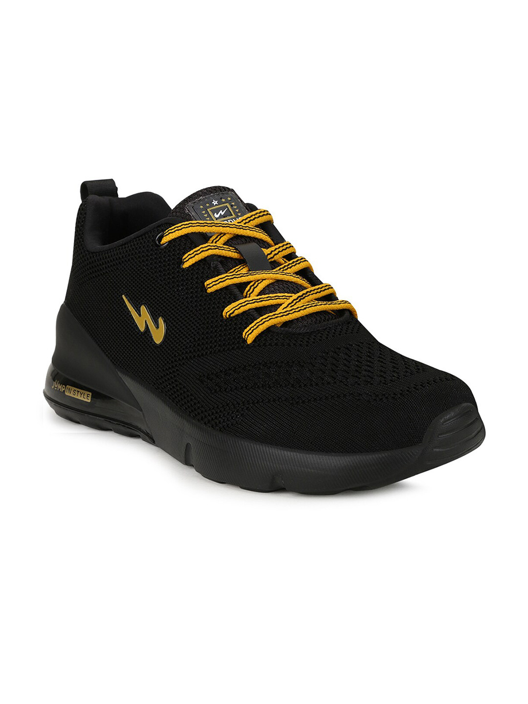 Campus Kids Black & Yellow Mesh Running Shoes