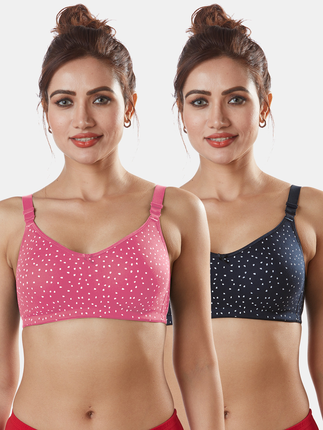 Sonari Pink & Navy Blue Pack Of 2 Printed Seamless T-Shirt Bra