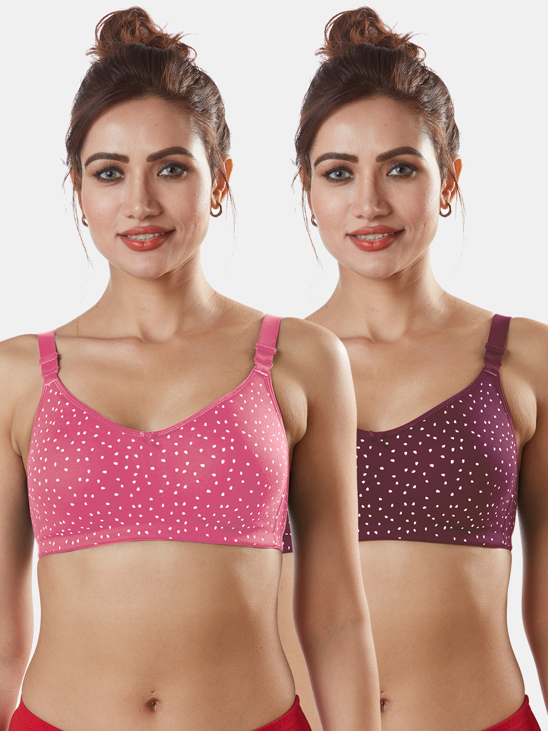 Sonari Pink & Burgundy Pack Of 2 Printed Seamless T-Shirt Bra