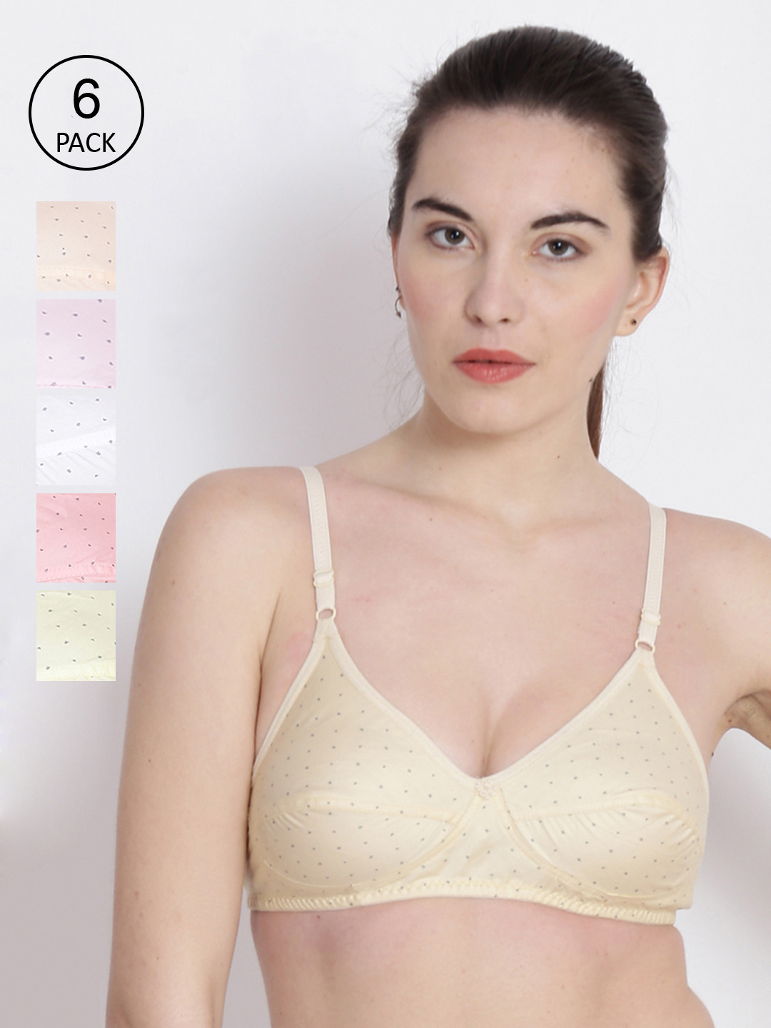 ABELINO Pack of 6 White & Pink Non-Padded Non Wired Bra COMSILK6PCS