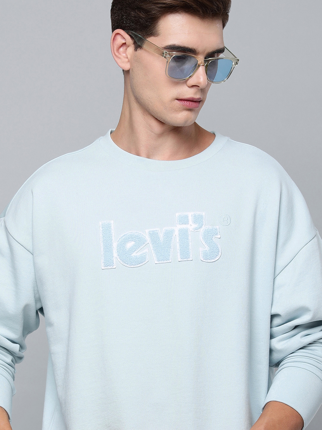 Levis Men Sky Blue Typography Printed Full Sleeved Casual Sweatshirt