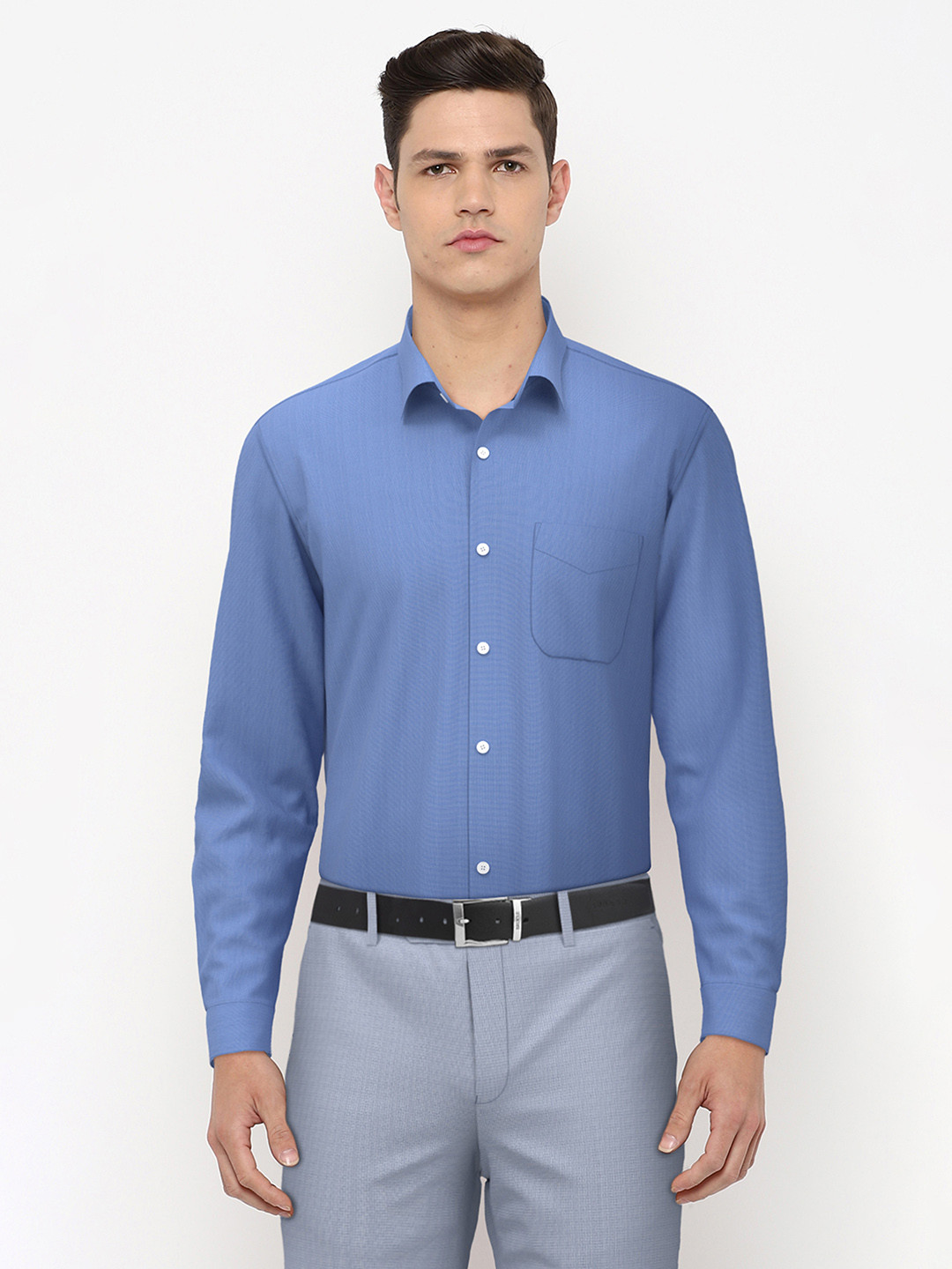 Peter England Elite Men Blue Slim Fit Pure Cotton Formal Shirt