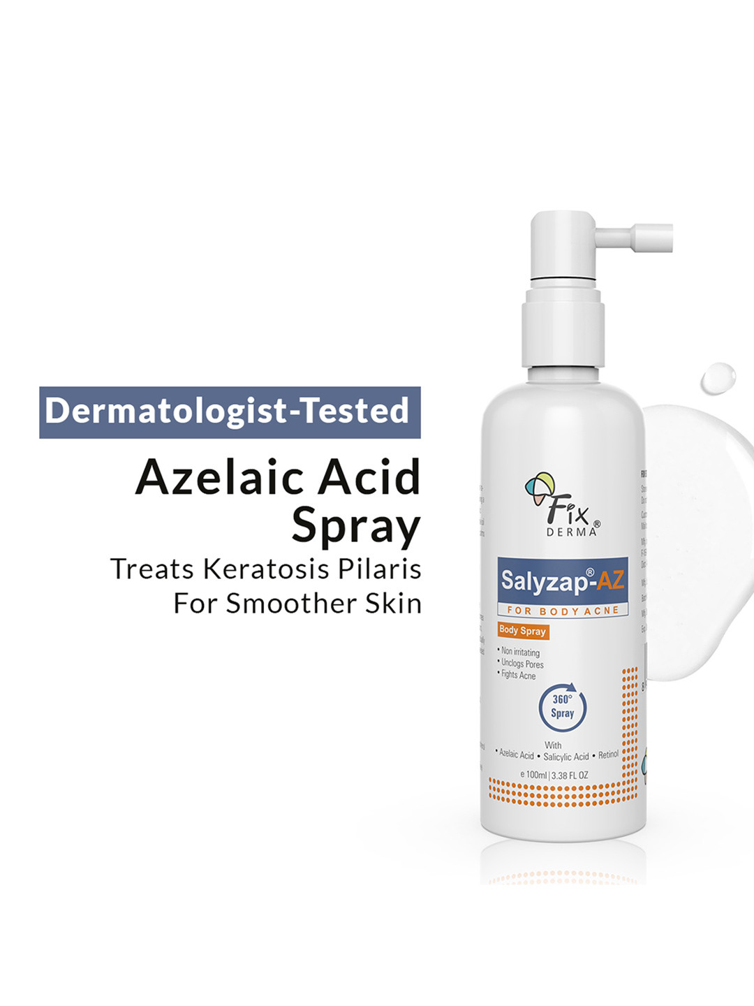 FIXDERMA 2% Salicylic Acid + 2% Azelaic Acid Salyzap AZ Acne Body Spray - 100ml
