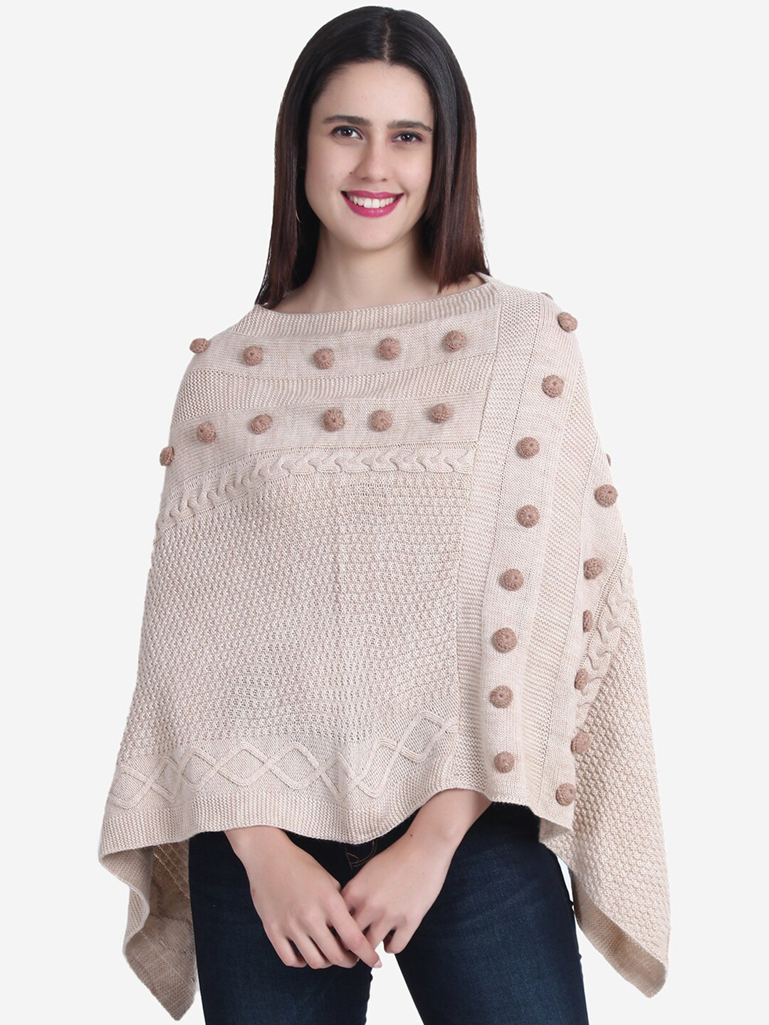 JoE Hazel Women Beige Cable Knit Poncho