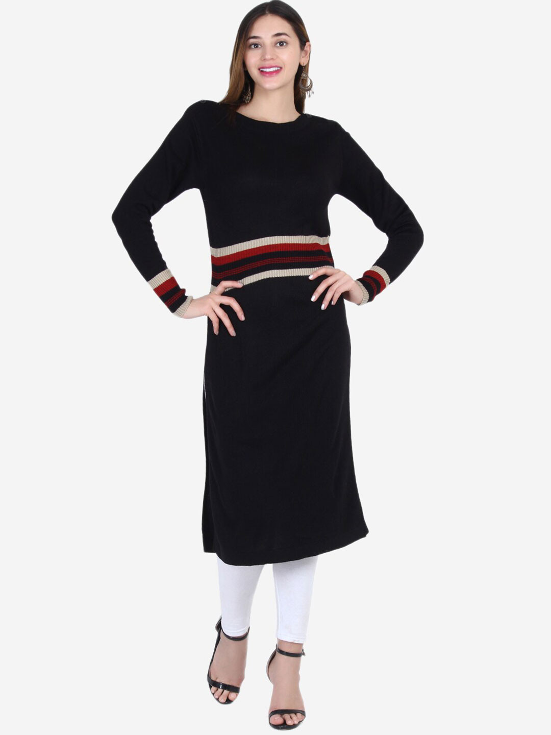 JoE Hazel omen Black Striped Straight Kurta