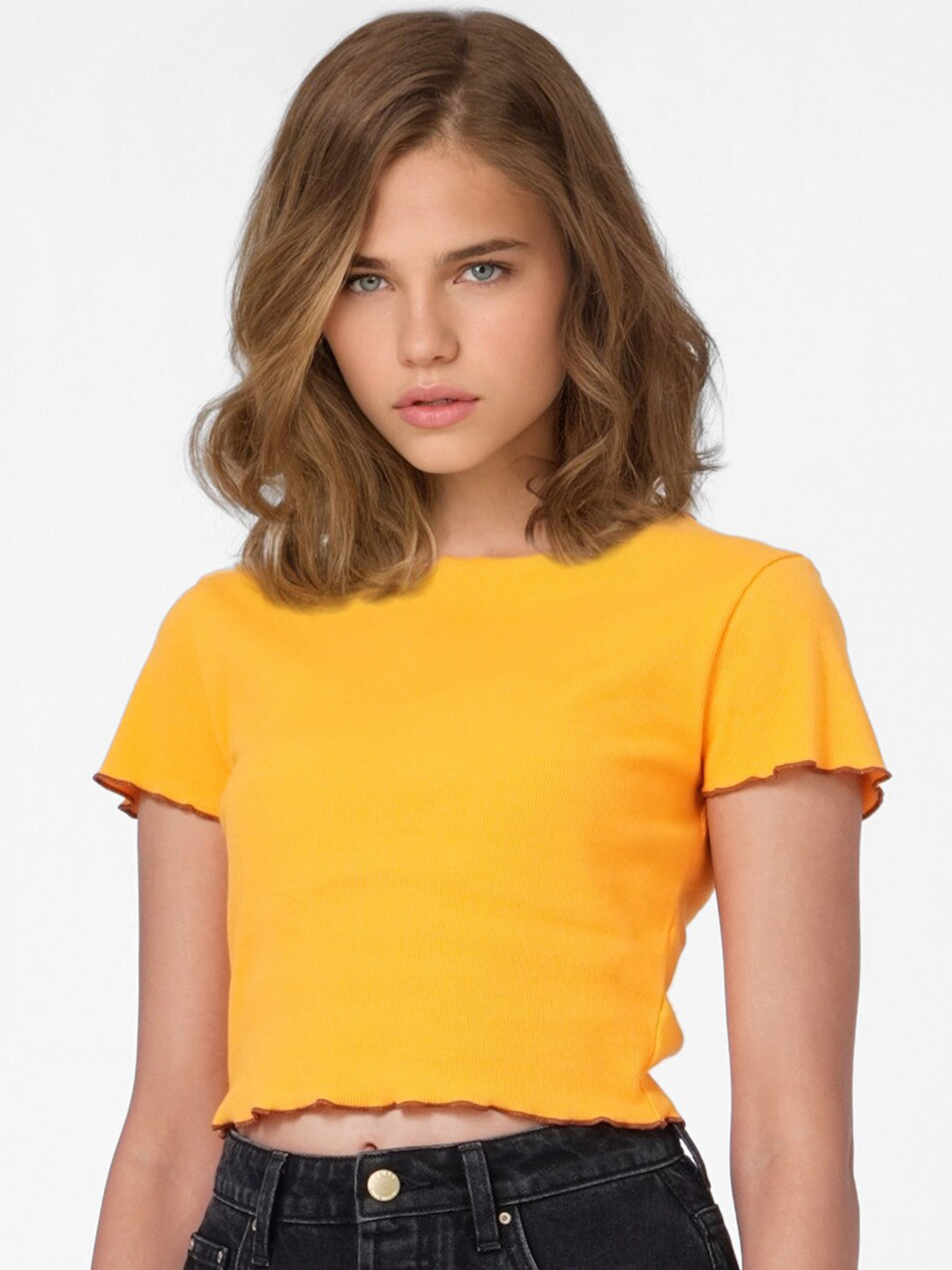 ONLY Women Orange Cotton T-shirt