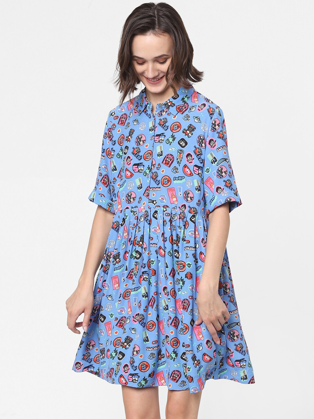 ONLY Blue Printed Shirt Dress