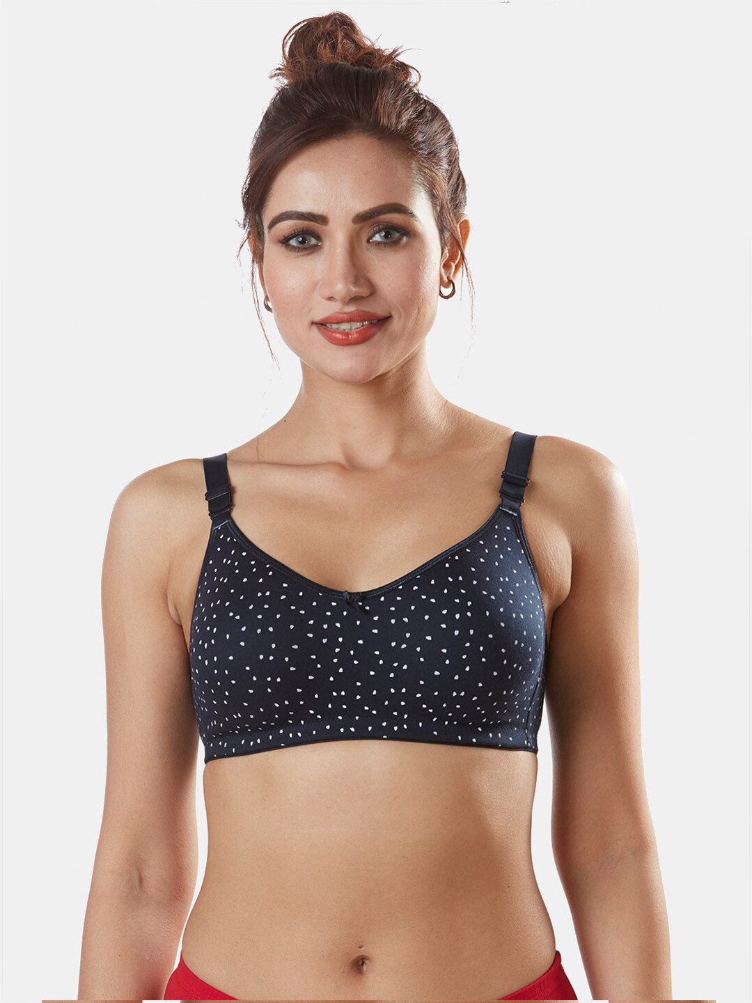 Sonari Navy Blue & White Abstract T-shirt Bra nivyanblue32D