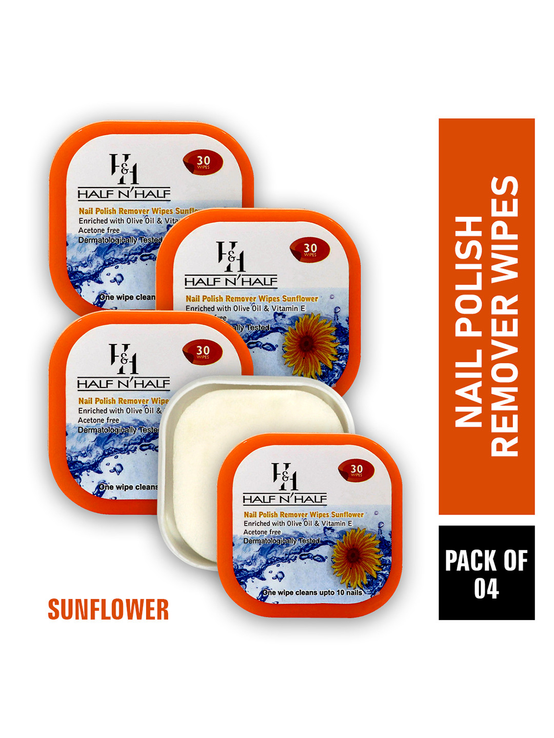 Half N Half Set Of 4 Nail Polish Remover Wipes