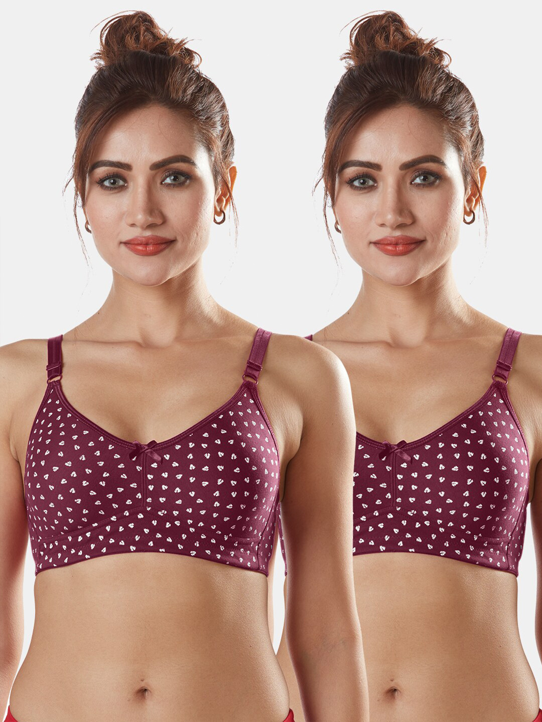 Sonari Women Pack Of 2 Magenta Abstract Printed ALL Day Comfort Non-padded Seamless Bra