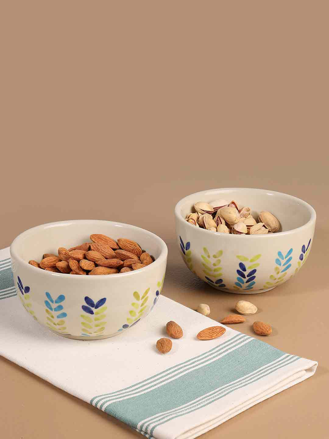 ellementry Set of 2 Cream Colored & Blue Printed Ceramic Soup Bowl