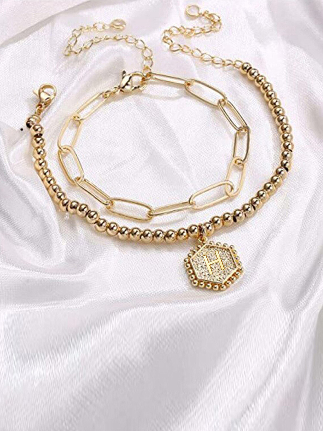 Jewels Galaxy Women Gold-Toned Layered Alphabetical H Bracelet