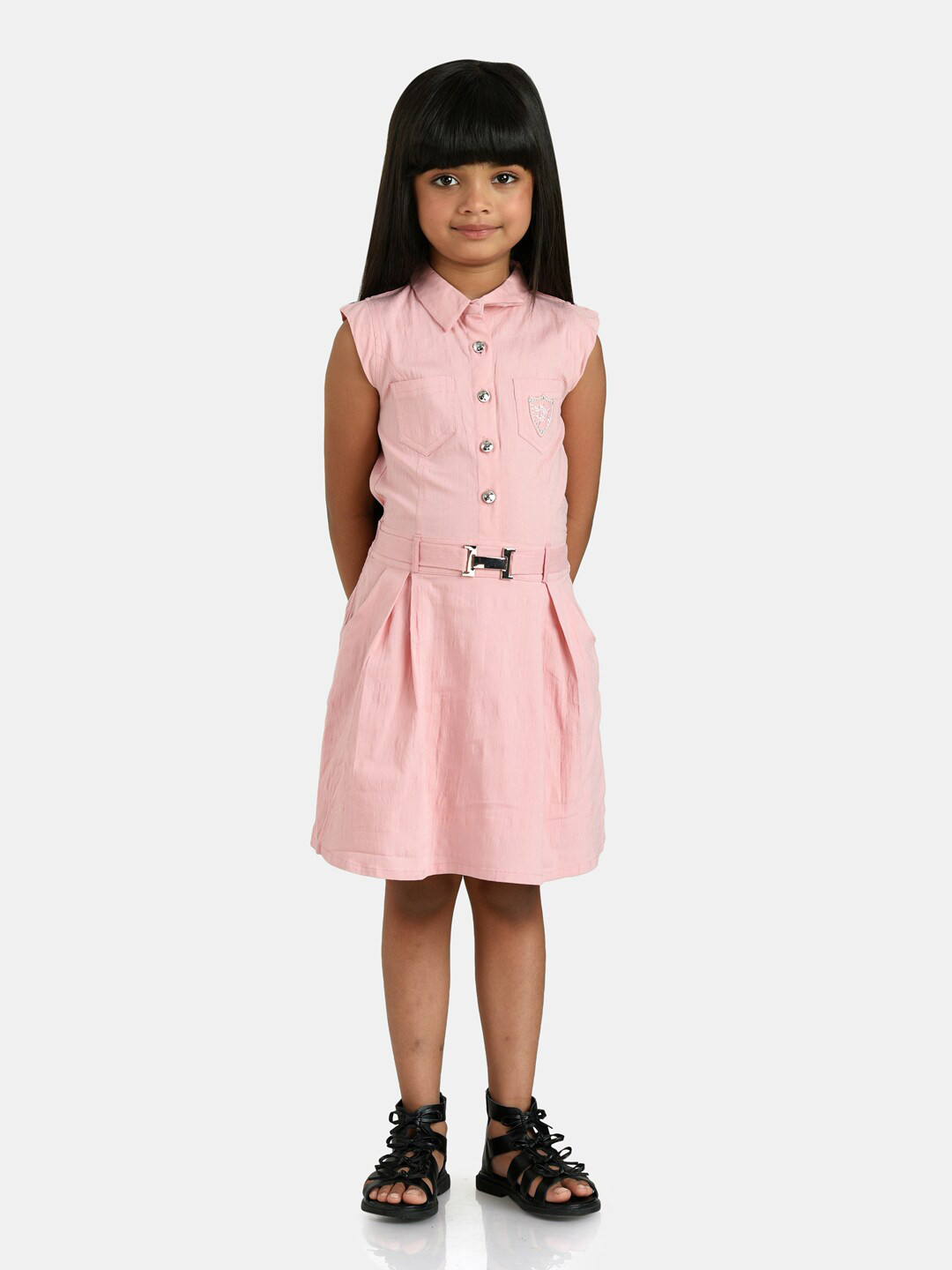 Peppermint Pink Solid Satin Shirt Dress With Belt