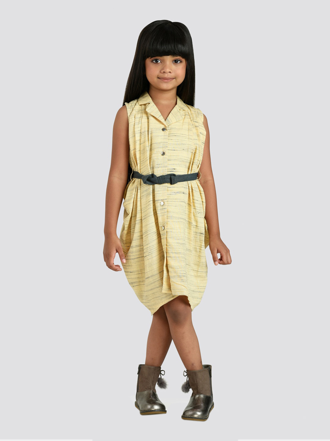 Peppermint Girls Beige Belted Shirt Dress