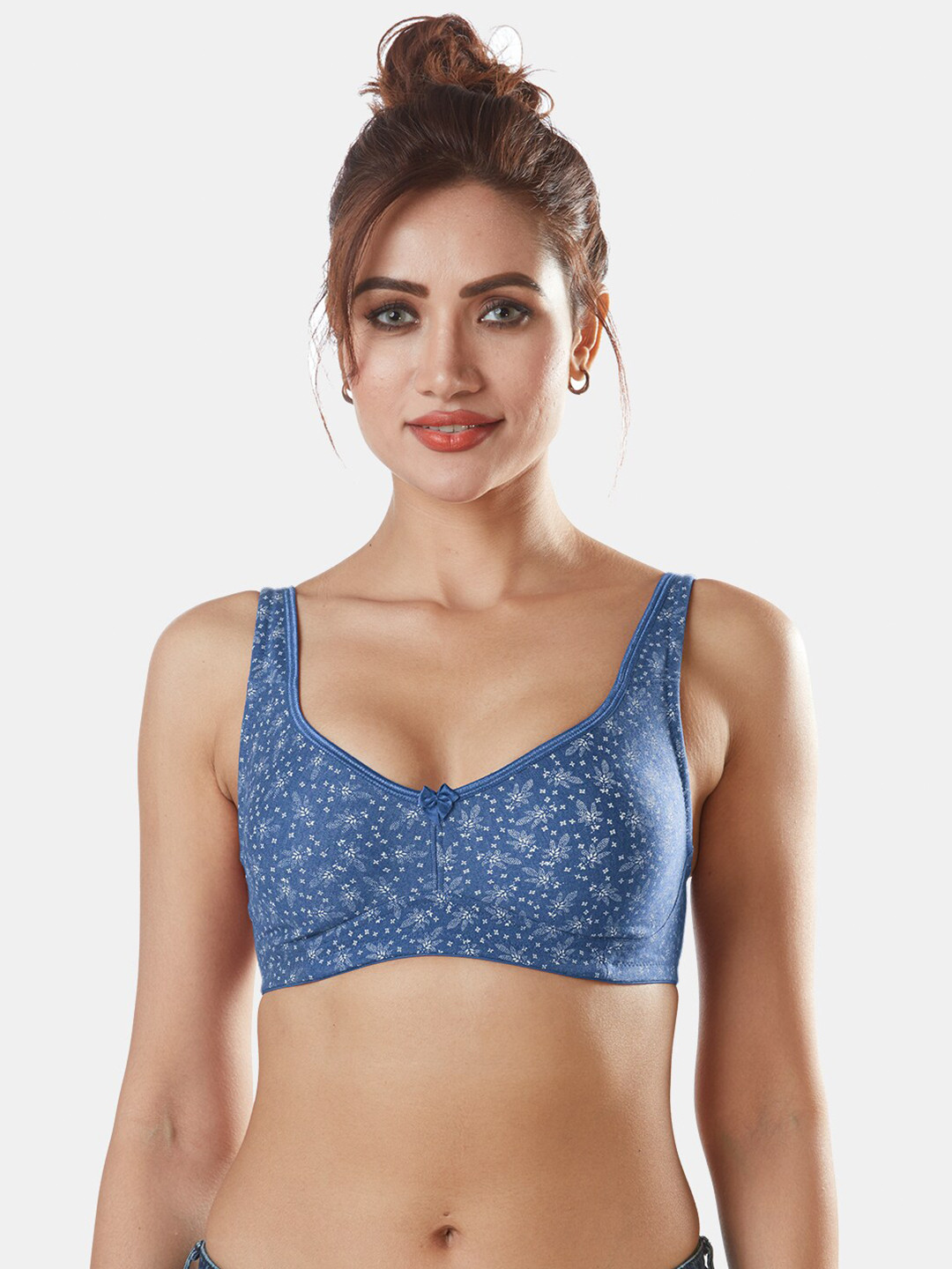 Sonari Blue Floral Printed Non Padded Non Wired All Day Comfort Regular Bra
