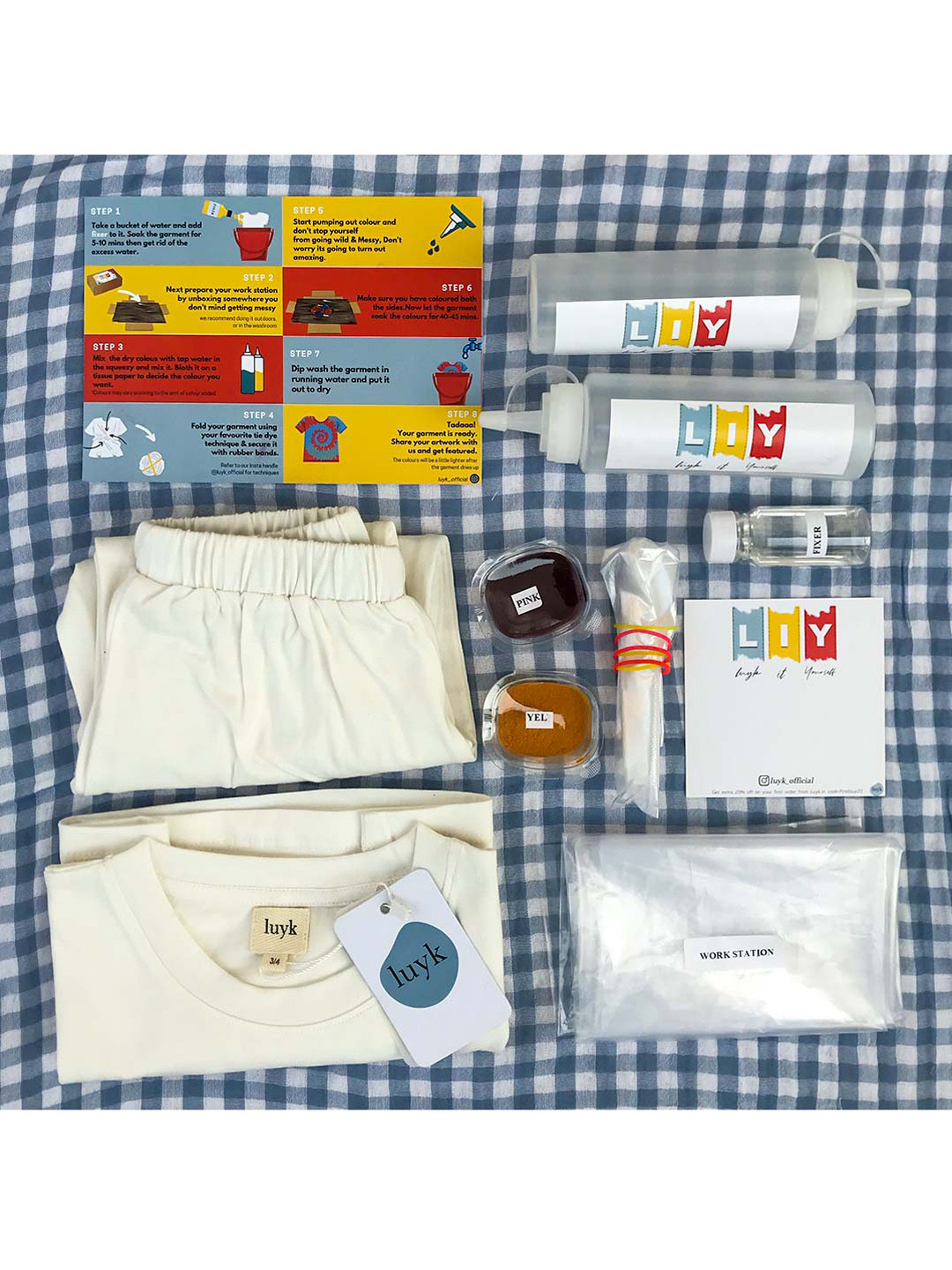 luyk Unisex Kids Orange & Pink Tie & Dye DIY Night Suit Kit