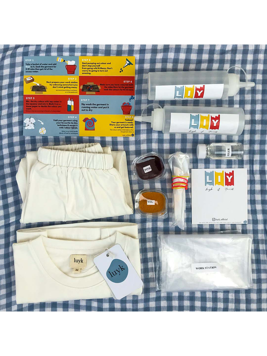 luyk Kids White & Blue Tie & Dye DIY Night Suit Kit